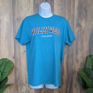 Gildan Teal Hollywood California Short Sleeve Tee M          M679